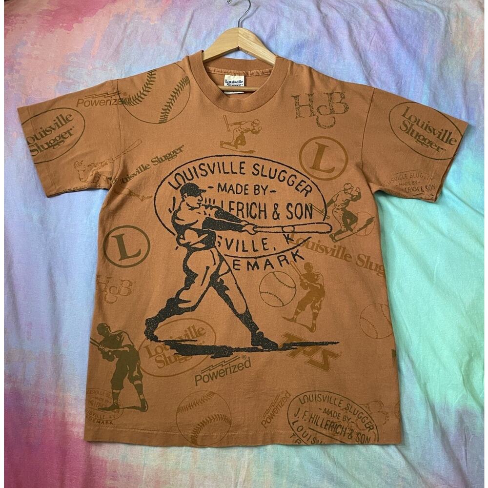 Louisville Slugger VTG AOP Allover Print T Shirt Tee Made USA Single Stitch Sz L